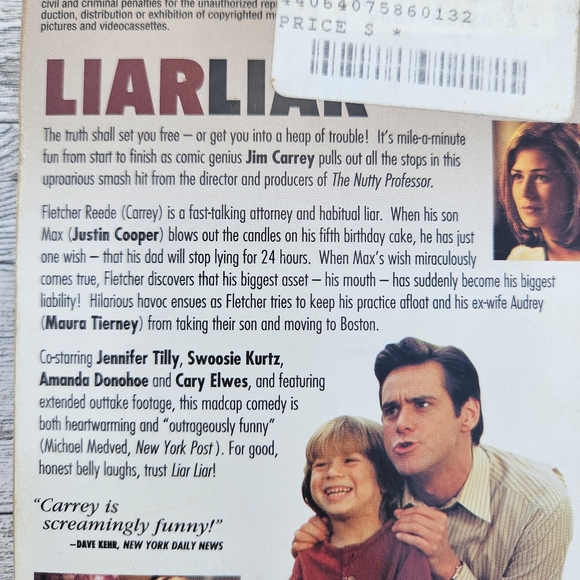 Liar Liar Jim Carrey VHS PG-13 Universal Comedy Jennifer Tilly - Picture 6 of 10